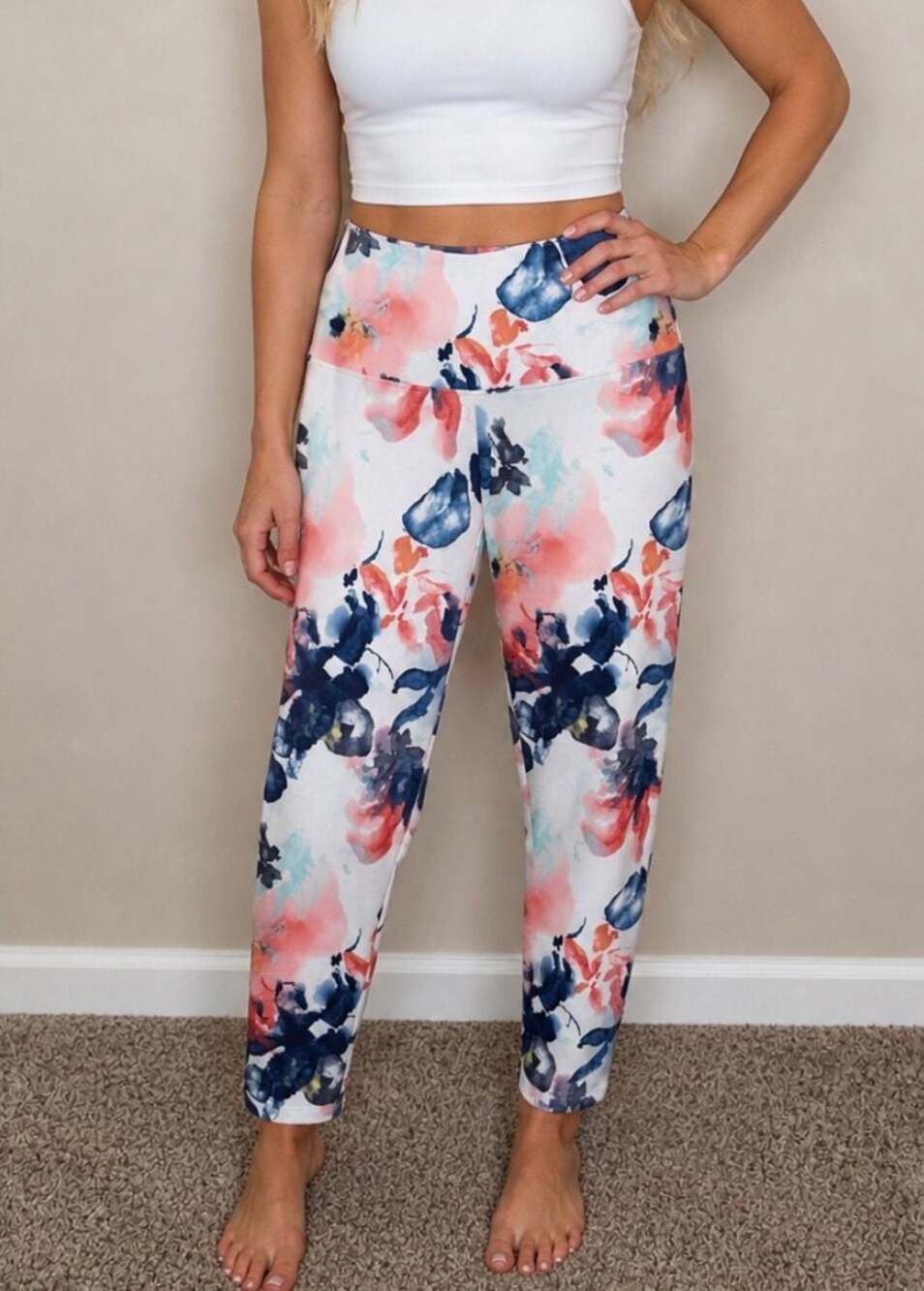 Balance Collection Watercolor Floral High-Waisted‎ Leggings Size L